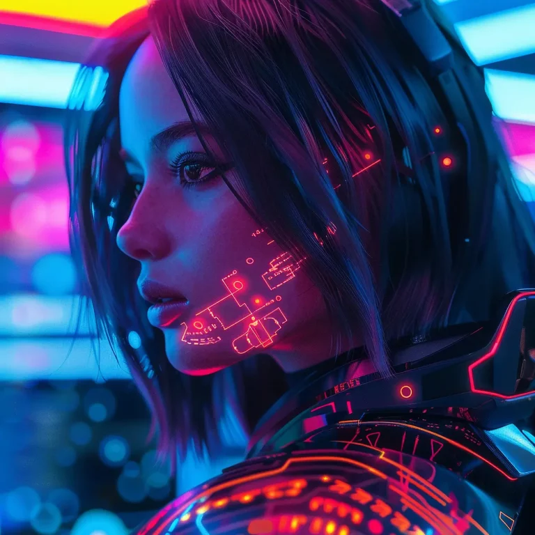 portrait futuristic female humanoid with advanced technology