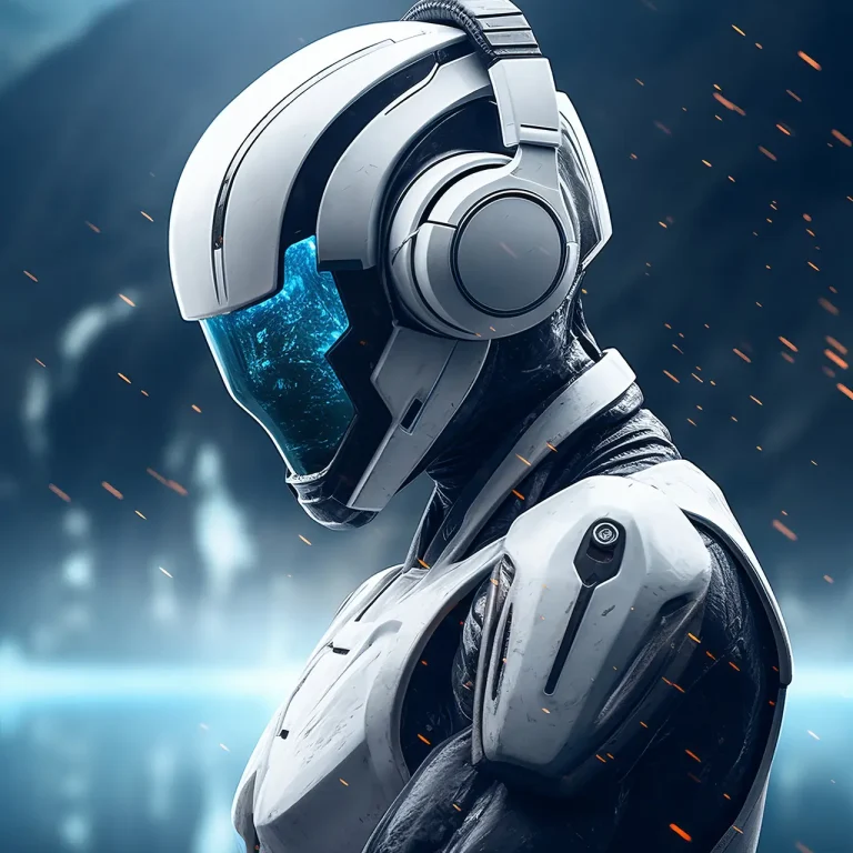 futuristic robot listening music headphones